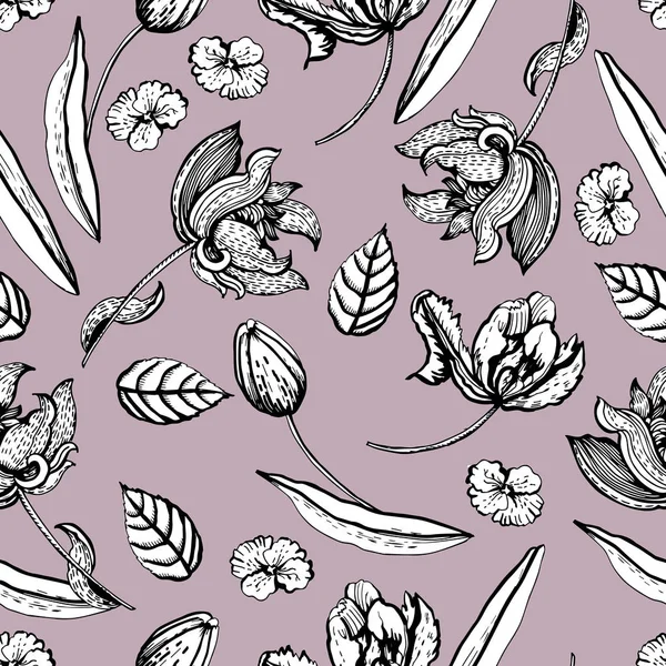 定型化された花とビンテージ パターン — ストックベクタ