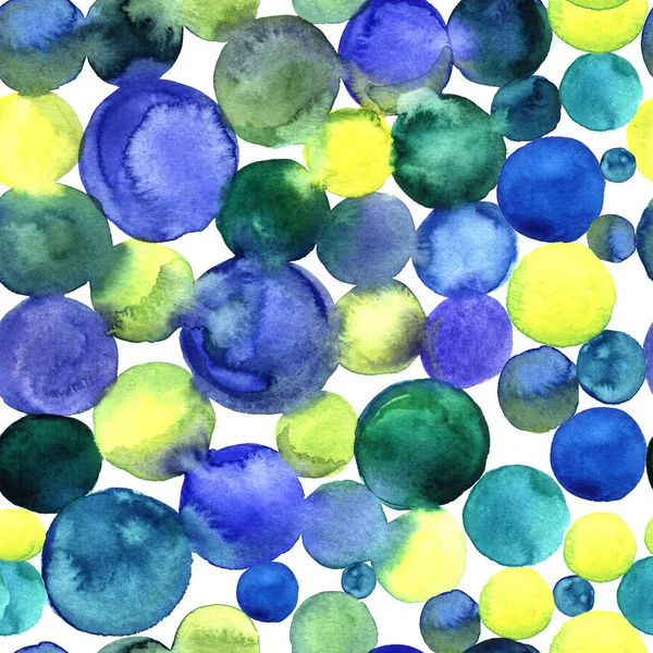 Aquarelldruck Mit Blauen Gelben Und Grünen Kreisen — Stockfoto