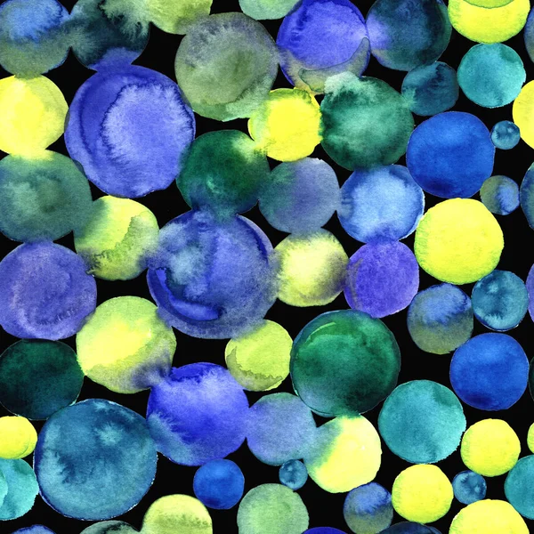 Watercolor seamless print with blue, yellow and green circles