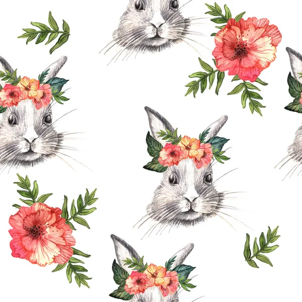 Watercolor Seamless Pattern Easter Bunnies — Stock Photo, Image