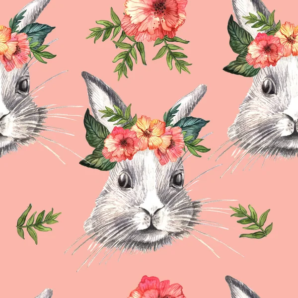 水彩无缝图案与复活节兔子 — 图库照片