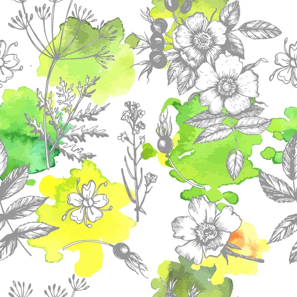 Nahtlos aus grafischen Skizzen von Pflanzen — Stockvektor