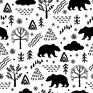 Ayılar ve orman ağaçlarıyla kusursuz bir kış.