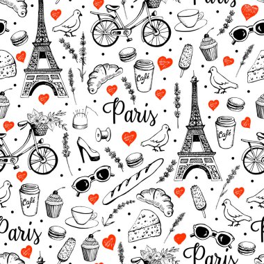 El Vintage kartpostal ile Paris Eyfel Kulesi çizimi