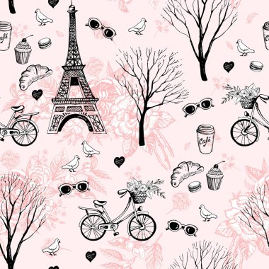 El Vintage kartpostal ile Paris Eyfel Kulesi çizimi