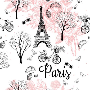 El Vintage kartpostal ile Paris Eyfel Kulesi çizimi