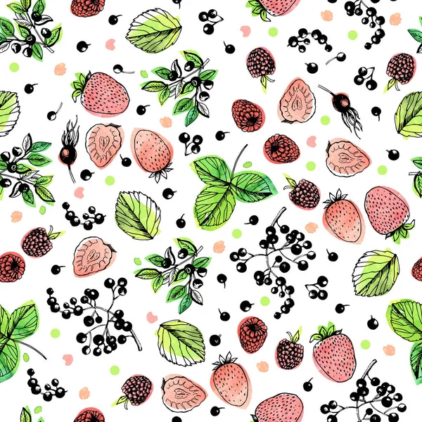 Decorativo Senza Soluzione Continuità Bakground Alla Frutta Fiori Boccioli Frutti — Vettoriale Stock
