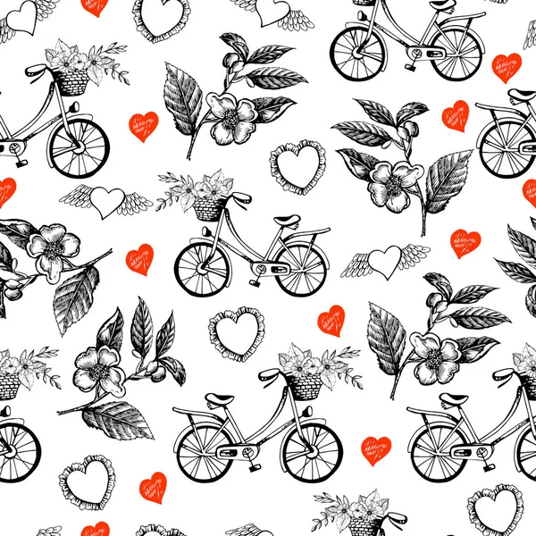 Paris city romance card. Vector illustration seamless pattern. Manual graphics.  