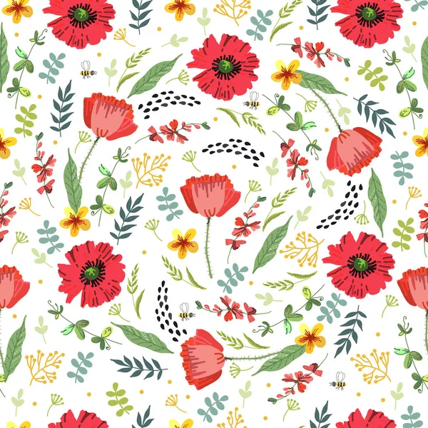 Patrón Primavera Brillante Con Flores Motivos Folclóricos Estilización Bordados Ilustración — Vector de stock