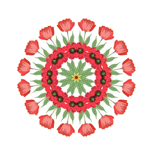 Mandala Flores Verano Brillante Motivos Folclóricos Estilización Bordados Ilustración Vectorial — Vector de stock