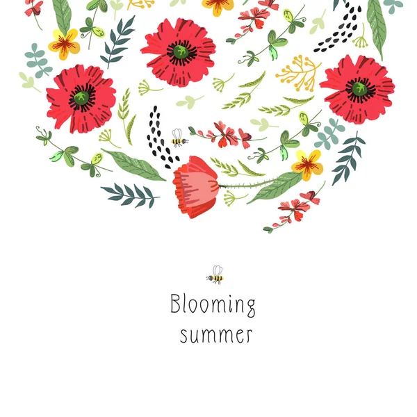 用夏日艳丽的花朵来说明 矢量图解 手工绘图 适用于装饰各种表面 — 图库矢量图片