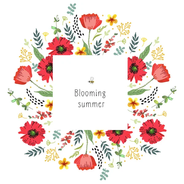 明るい夏の花のフレーム ベクトルイラスト 手動グラフィック 様々な表面の装飾に適しています — ストックベクタ