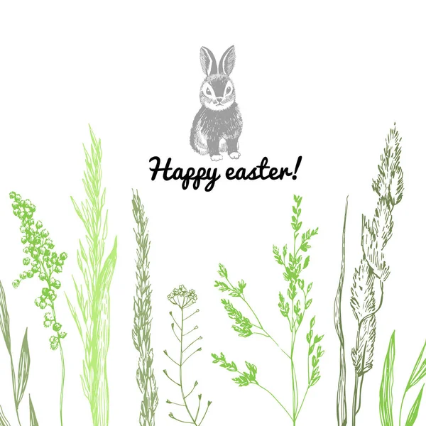 Graphic Easter Grass Rabbit Card Manual Graphics Vector Illustration — Stock Vector