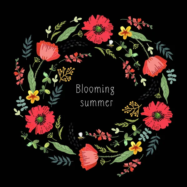 Patrón Primavera Brillante Con Flores Motivos Folclóricos Estilización Bordados Ilustración — Vector de stock