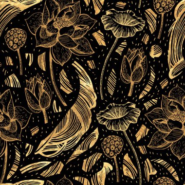 Nilüferleri olmayan dekoratif altın grafikler