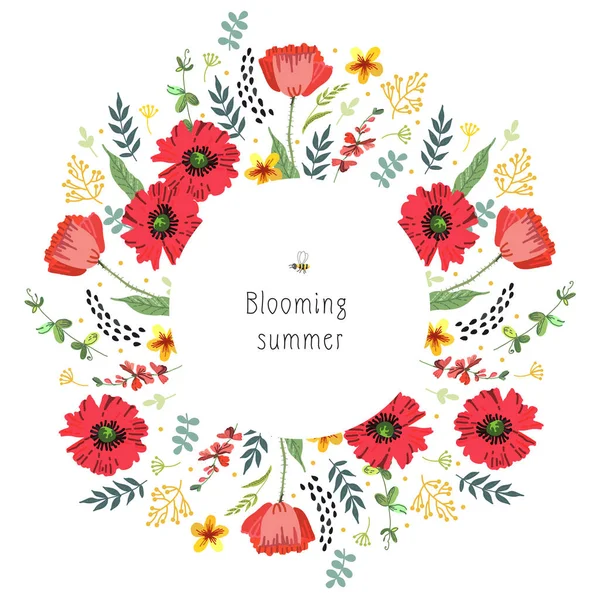 明るい夏の花と装飾的なフレーム — ストックベクタ