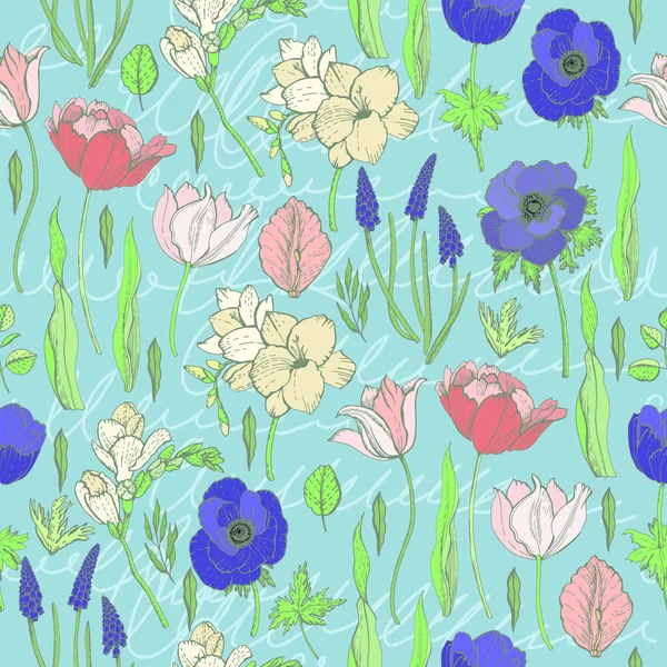 Bahar Çiçekleriyle Renk Deseni — Stok Vektör