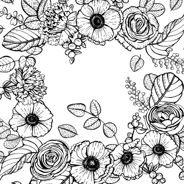 Moldura Decorativa Gráfica Com Flores Primavera — Vetor de Stock