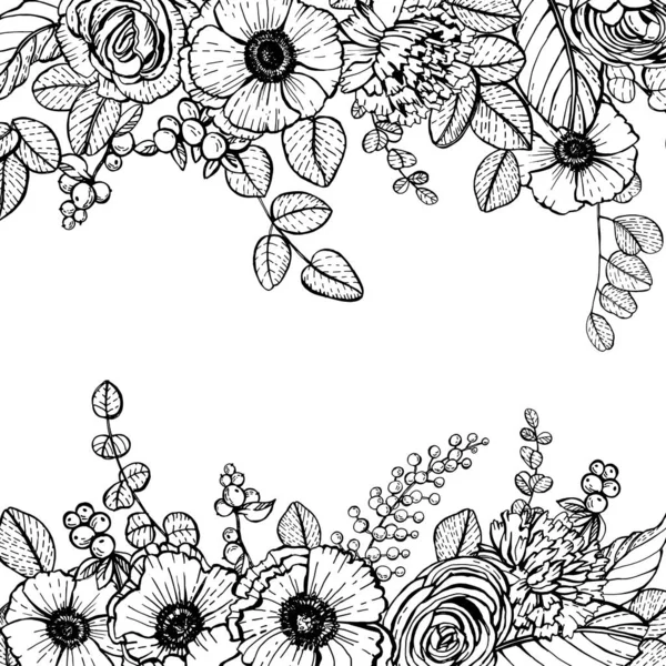 Bahar Çiçekleriyle Grafiksel Dekoratif Süsler — Stok Vektör
