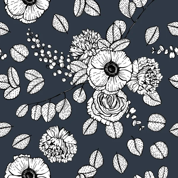 Dessin Graphique Avec Fleurs Ornement Continu Pour Décoration Tissus Papiers — Image vectorielle