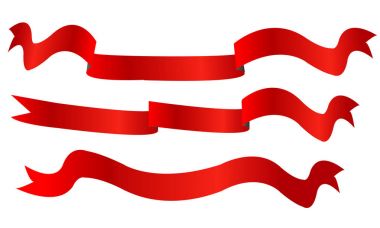 Beyaz arka plan üzerinde izole 3 kırmızı kurdele afiş simgesi promosyon dekorasyon