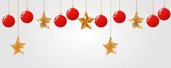 Рождественское украшение висит такие как красный шар и золотая звезда — стоковый вектор