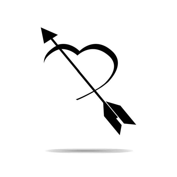Coeur et flèche en noir icône plate symbole pour l'amour Valentine fond isolé . — Image vectorielle