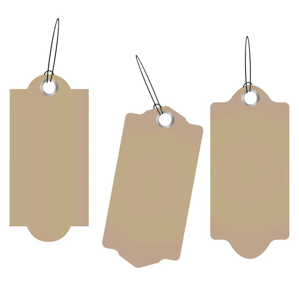 Étiquette du prix du papier vierge jeu d'étiquette avec corde noire fond isolé — Image vectorielle