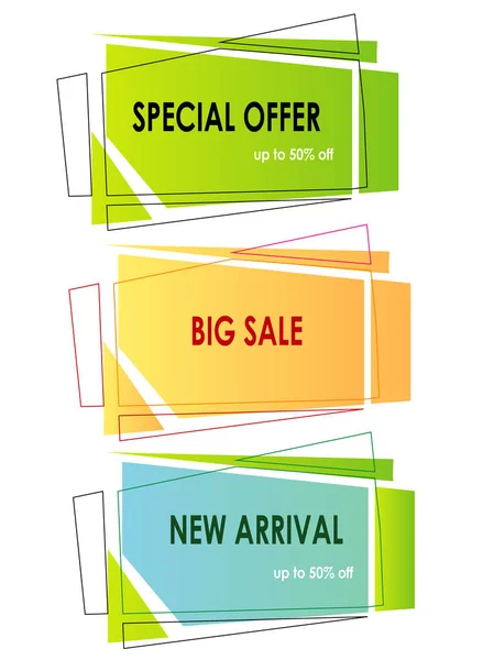 Banner Web Flyer Broșură Pictogramă Specială Oferă Sosire Nouă Vânzare — Vector de stoc