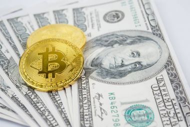 Bitcoin altın madeni para yeni sanal para ve Doları arka plan