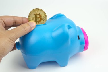Bitcoin mavi kumbara Kripto dijital bankacılık veya siber üzerinde sa