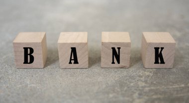 küp üzerinde ahşap Resepsiyon arka plan - banka ile şekillendirme kavramı kelime