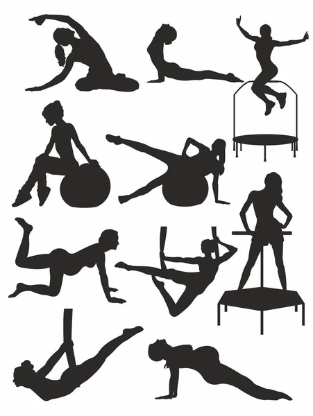 Siluetas de fitness de las niñas — Vector de stock