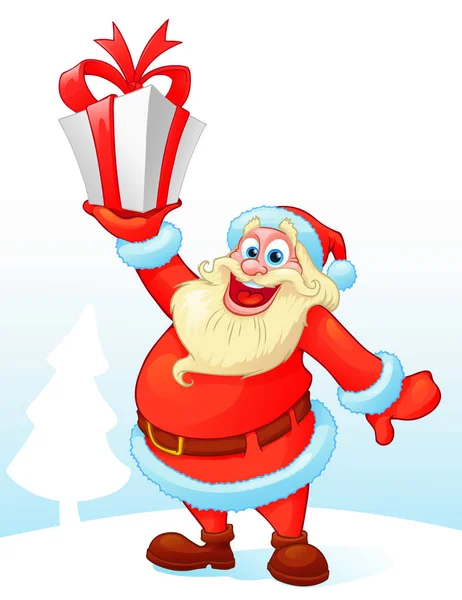 Papai Noel engraçado com um presente cartoonish —  Vetores de Stock