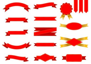 Kırmızı ve altın şeritler ve Etiketler vektör kümesi
