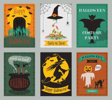 Cadılar Bayramı partisi davetiyesi veya tebrik kartları vektör topluluğu