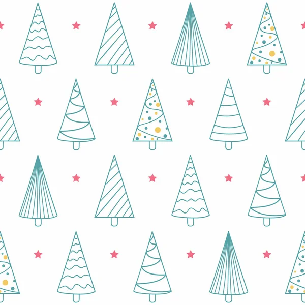 Motif sans couture avec des arbres de Noël et des étoiles — Image vectorielle