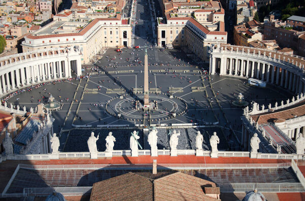 Piazza San Pietro or St Peter square, Vatican City, Rome, Italy. Aerial panoramic view of Rome in summer