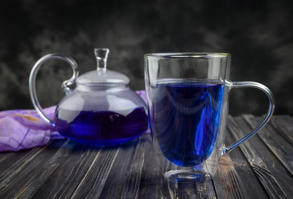 Чашка Чайник Метелик Гороховий Синій Чай Здоровий Детокс Трав Яний — стокове фото