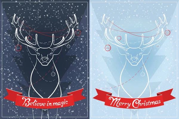 两个圣诞贺卡与鹿 — 图库矢量图片