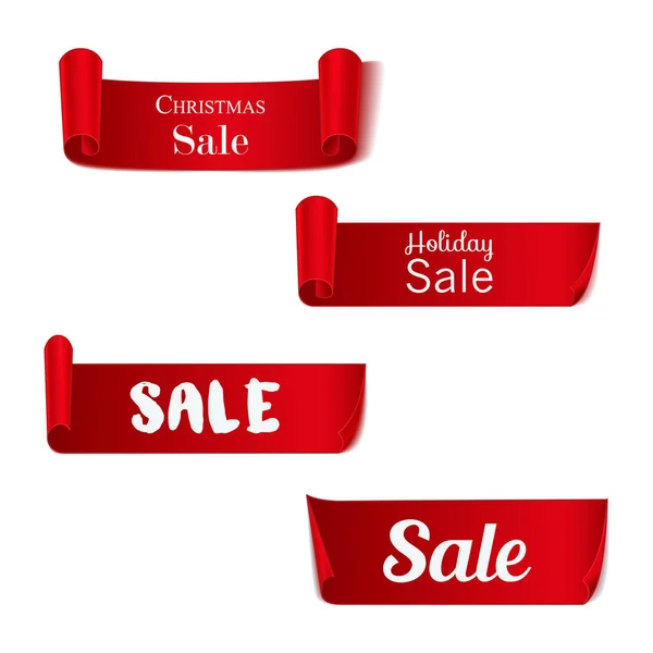 Realistic red ribbons with signs - Sale — Stock Vector