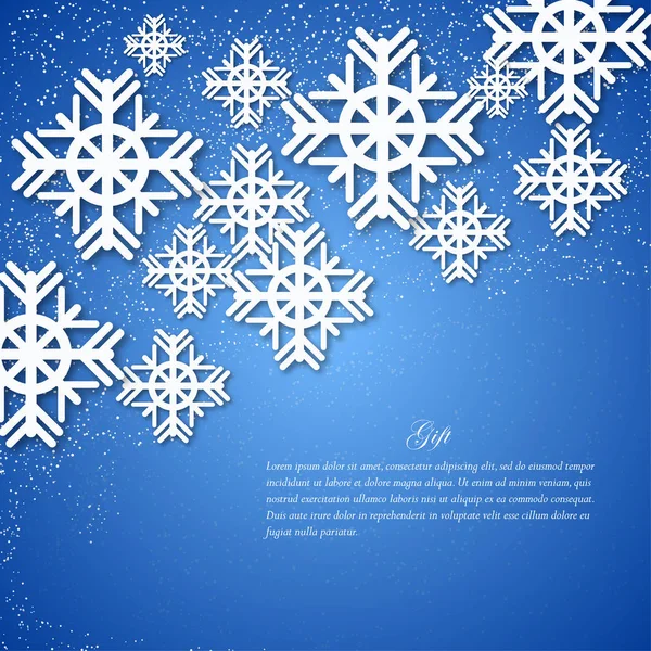 Cartão com flocos de neve em fundo azul — Vetor de Stock