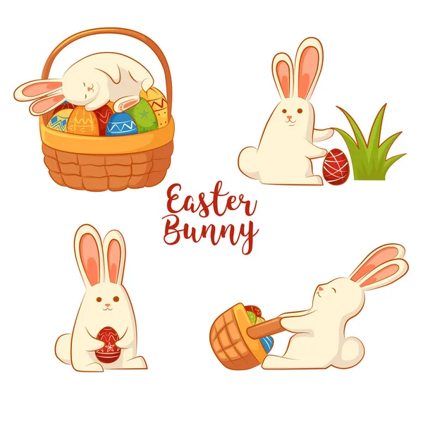 Tarjeta con conejos divertidos de Pascua . — Vector de stock