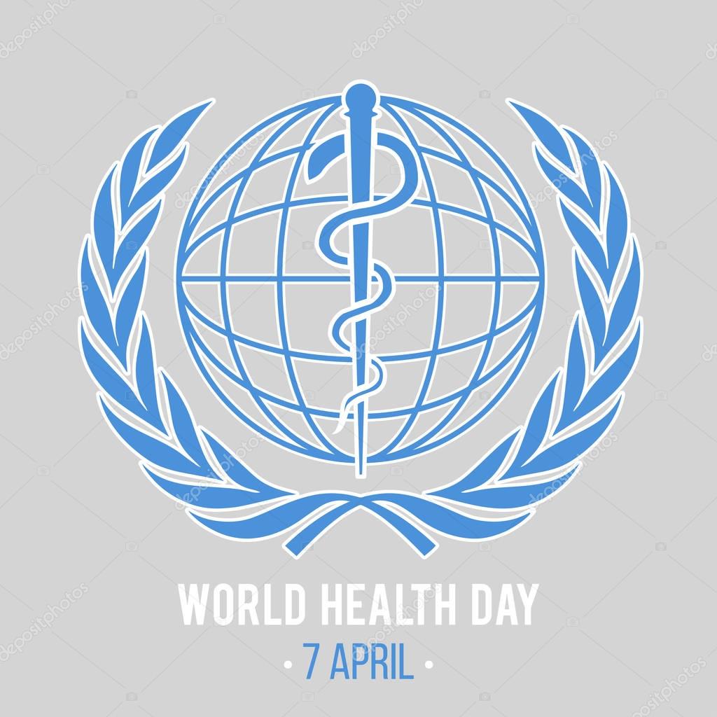World health day symbol. Globe and the staff of Asclepius.