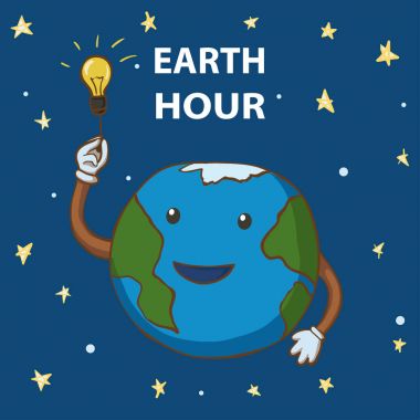 Dünya saat. Çizgi film dünya küre ışıkları kapatır.