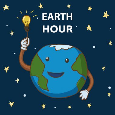 Dünya saat. Çizgi film dünya küre ışıkları kapatır.