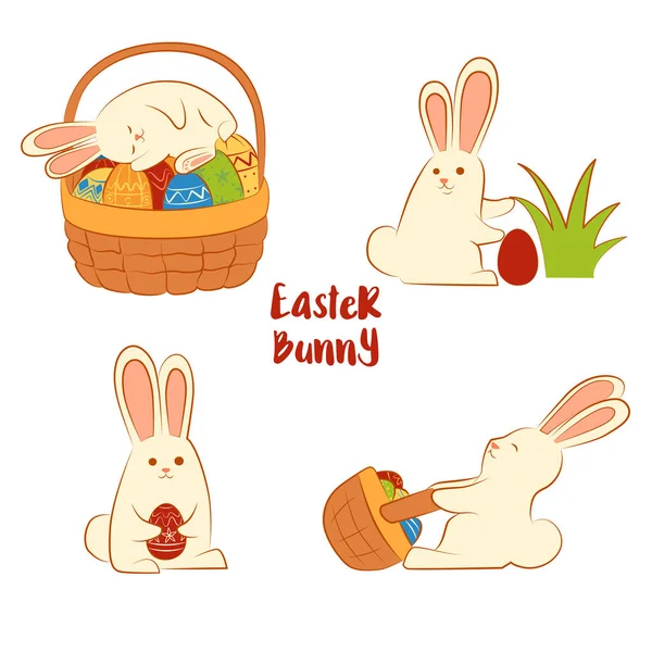 Tarjeta con conejos divertidos de Pascua. Inscripción - Conejo de Pascua . — Vector de stock