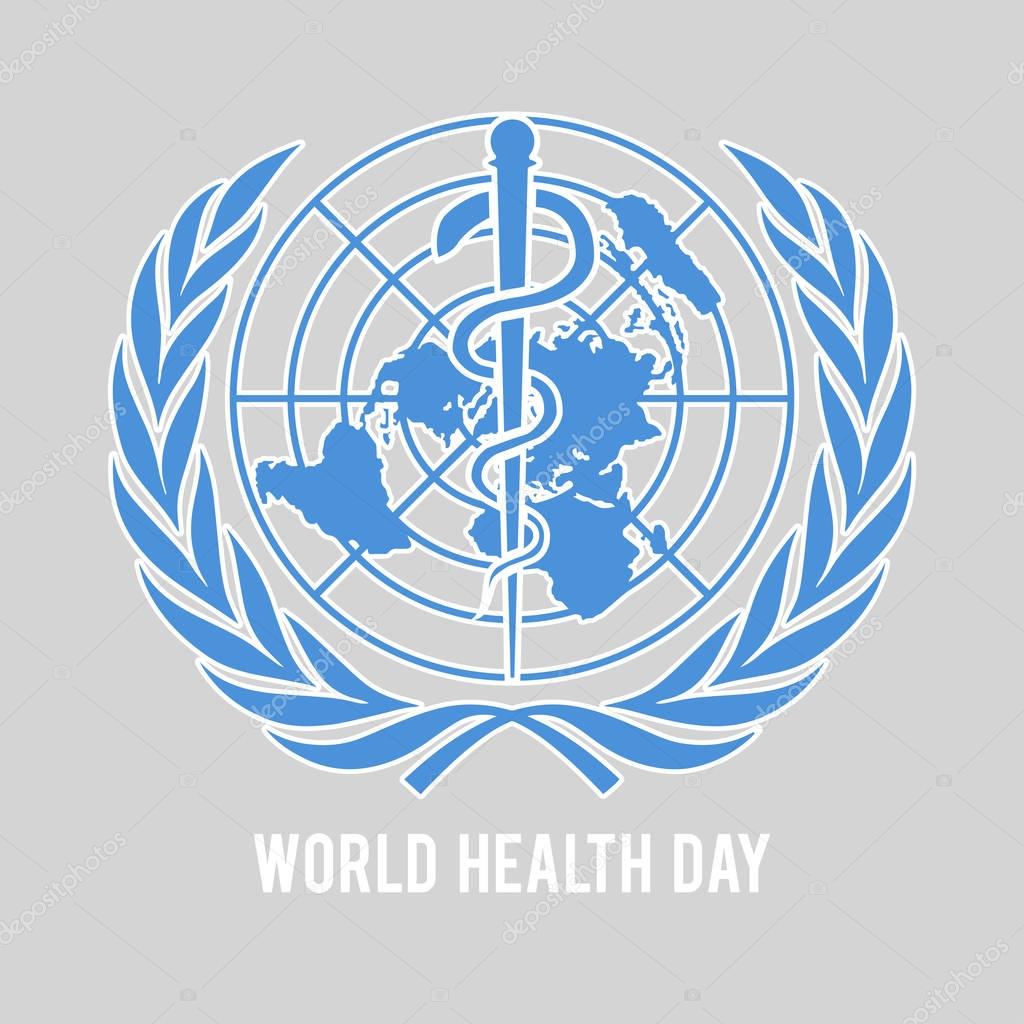 World health day symbol. United nations logo and the staff of Asclepius - world health organization emblem.