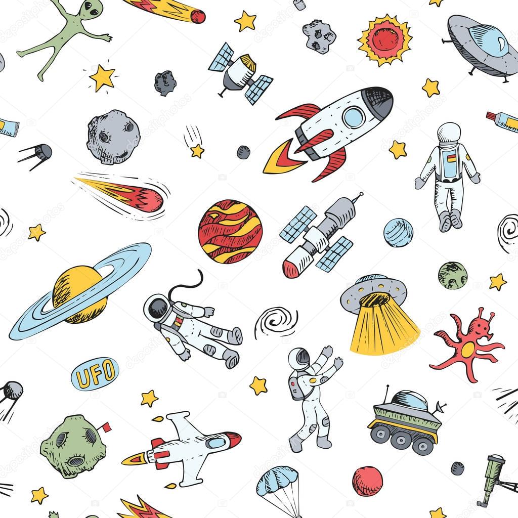 Colorful space seamless pattern with space objects