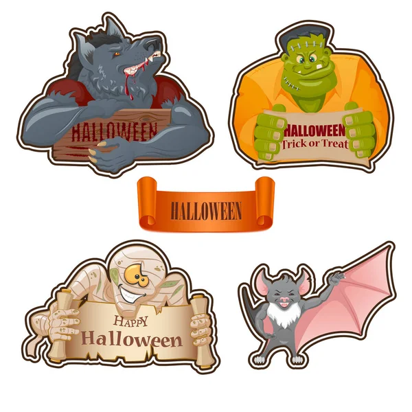 Ensemble de personnages pour Halloween : Loup-garou, monstre Frankenstein , — Image vectorielle